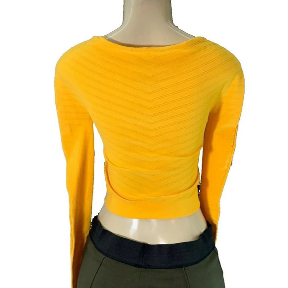 Free People L Marigold Sheer Seamless V-Neck Gone Adrift Long Sleeve Crop Top - Picture 4 of 6
